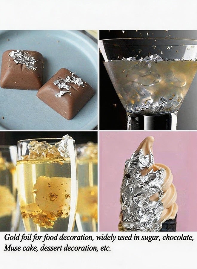 4 Pcs Edible Silver Leaf Sheets with Brush and Tweezers Food Grade Silver Foil Flakes DIY Decor for Cake Dessert Chocolate Baking Cooking Crafts Makeup Decoration - Image 2