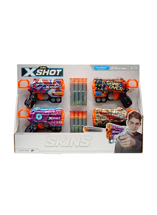 Zuru X-Shot سباق سكينز 4Pk - 24 سهم - لعبة قنص حركية للأطفال، المراهقين، الرجال والفتيات، أنشطة خارجية للعطلات، هدايا للأطفال من سن 8 وما فوق  - Image 1