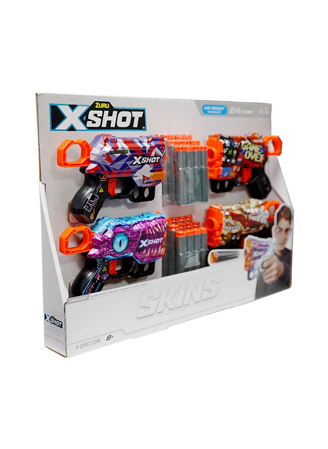 Zuru X-Shot سباق سكينز 4Pk - 24 سهم - لعبة قنص حركية للأطفال، المراهقين، الرجال والفتيات، أنشطة خارجية للعطلات، هدايا للأطفال من سن 8 وما فوق  - Image 2