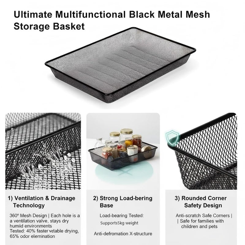 RHONZHAO Metal Mesh Desk Organizer, Turn in Trays for Classroom School, Paper Letter Storage Basket for Teacher Office Home, and Storage Containers for Gift Wrap, and Crafts (2 Pack Black) - Image 3