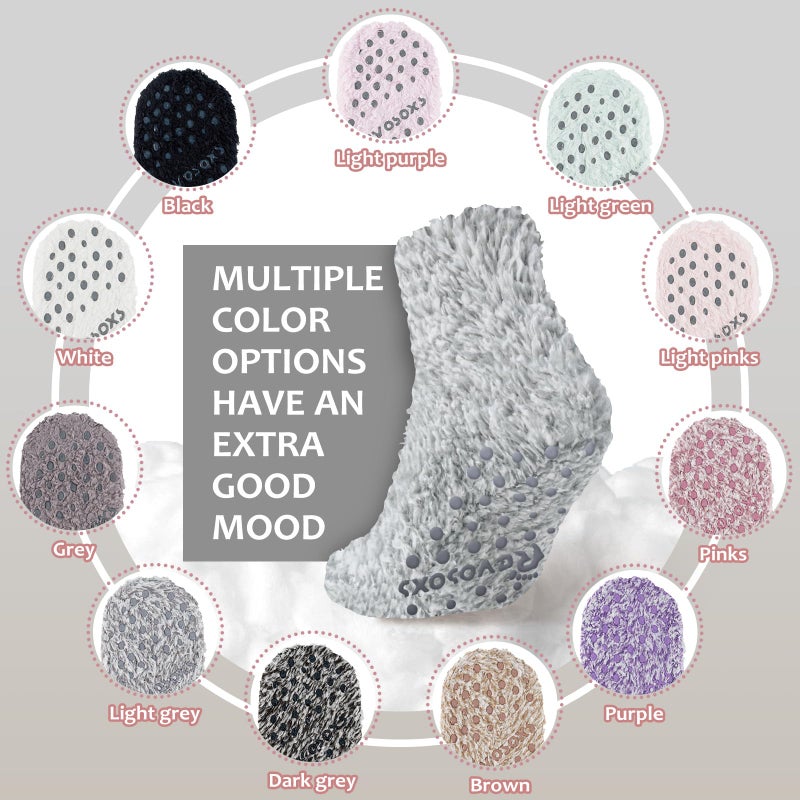 Revosoxs Fuzzy Grip Socks for Women Men,Thick Warm Slipper Cozy Fluffy Non Slip Ankle Valentines Fuzzy socks With Grips.ï¼ˆLight Grey+Blackï¼‰ - Image 4