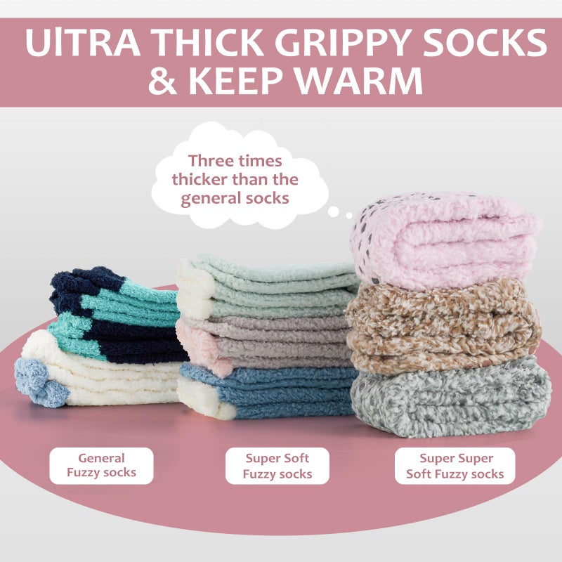 Revosoxs Fuzzy Grip Socks for Women Men,Thick Warm Slipper Cozy Fluffy Non Slip Ankle Valentines Fuzzy socks With Grips.ï¼ˆLight Grey+Blackï¼‰ - Image 3