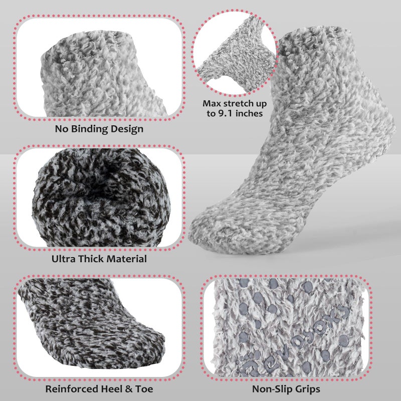 Revosoxs Fuzzy Grip Socks for Women Men,Thick Warm Slipper Cozy Fluffy Non Slip Ankle Valentines Fuzzy socks With Grips.ï¼ˆLight Grey+Blackï¼‰ - Image 5