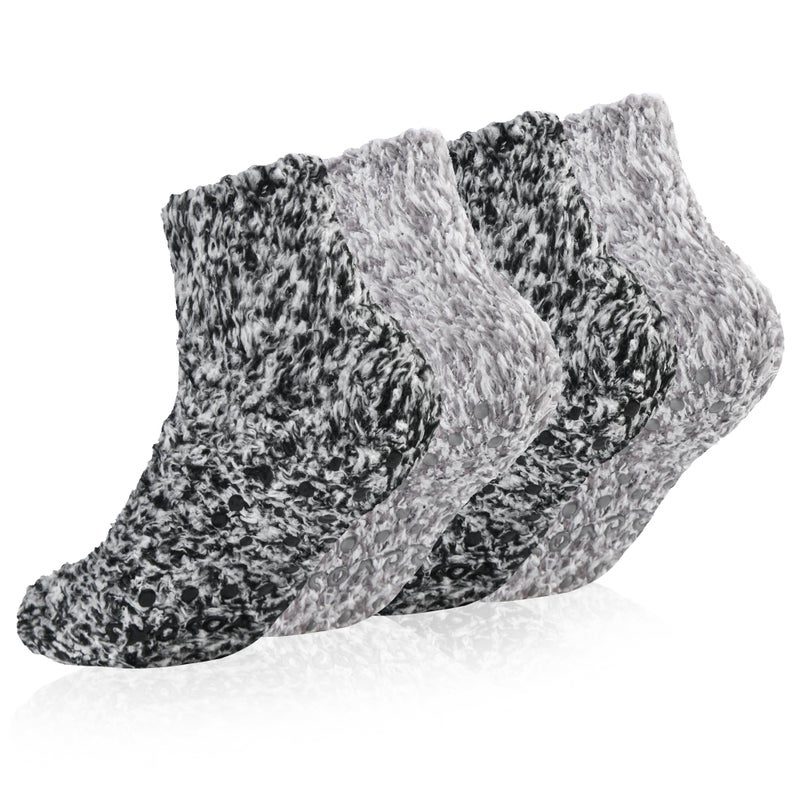 Revosoxs Fuzzy Grip Socks for Women Men,Thick Warm Slipper Cozy Fluffy Non Slip Ankle Valentines Fuzzy socks With Grips.ï¼ˆLight Grey+Blackï¼‰ - Image 1