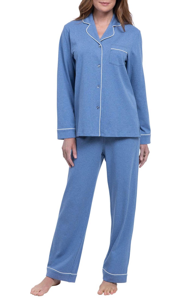 PajamaGram Women Pajamas So Soft Button Up Pajamas for Women Blue M 810