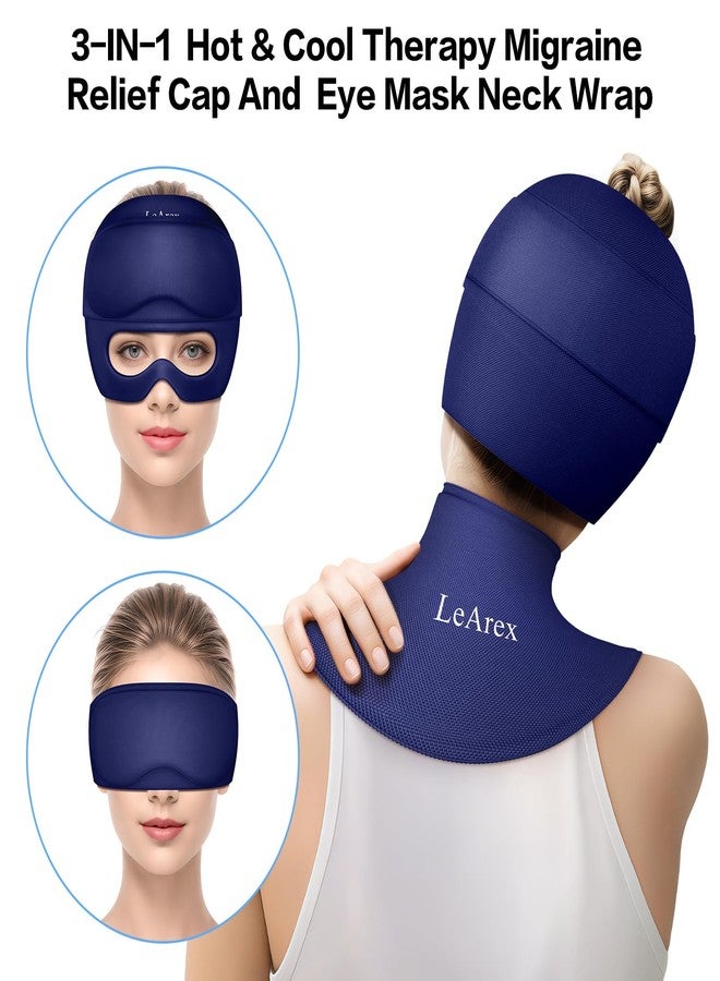 LeArex Migraine Relief Cap and Neck Ice Pack Wrap with Ice Eye Masks,3 in 1 Detachable Hot and Cold Therapy Headache Relief Cap for Headaches, Stiff Neck,Eye Fatigue, Tension and Pain Blue - Image 4