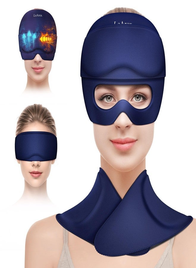 LeArex Migraine Relief Cap and Neck Ice Pack Wrap with Ice Eye Masks,3 in 1 Detachable Hot and Cold Therapy Headache Relief Cap for Headaches, Stiff Neck,Eye Fatigue, Tension and Pain Blue - Image 1
