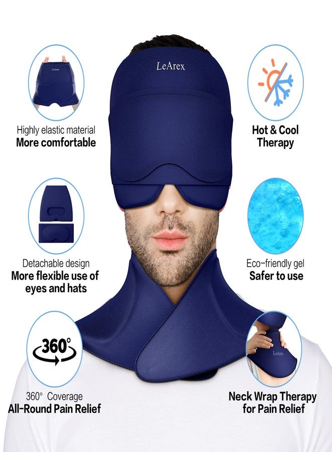LeArex Migraine Relief Cap and Neck Ice Pack Wrap with Ice Eye Masks,3 in 1 Detachable Hot and Cold Therapy Headache Relief Cap for Headaches, Stiff Neck,Eye Fatigue, Tension and Pain Blue - Image 3