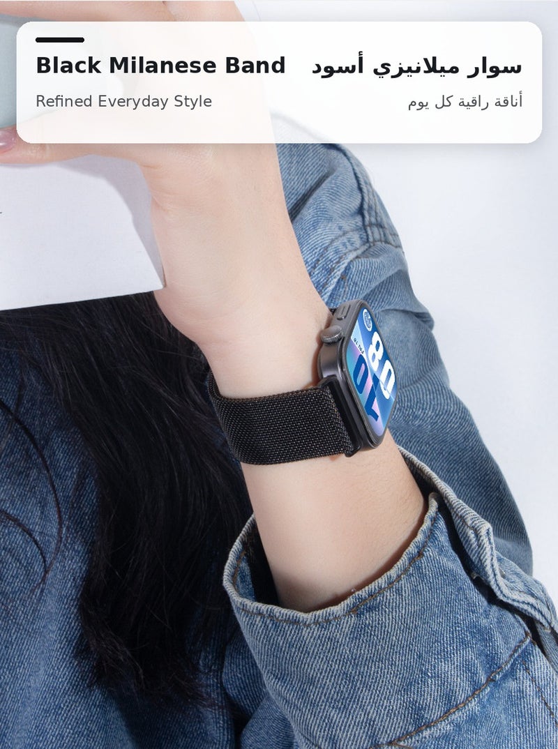سوار ساعة متوافق مع ساعة HUAWEI الذكية Fit3 وFit4 وFit4Pro، سوار شبكي معدني من الفولاذ المقاوم للصدأ جيد التهوية للرجال والنساء، لون أسود - Image 2