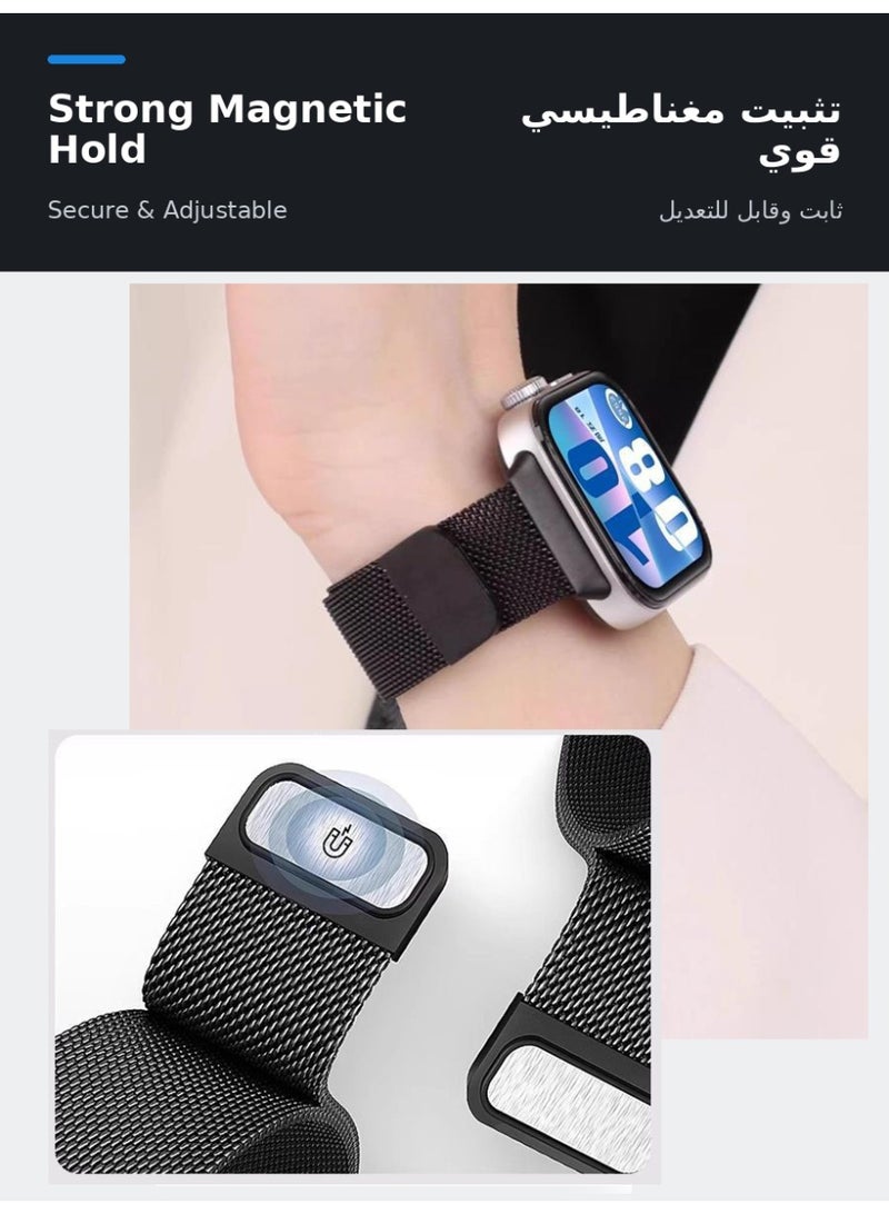 سوار ساعة متوافق مع ساعة HUAWEI الذكية Fit3 وFit4 وFit4Pro، سوار شبكي معدني من الفولاذ المقاوم للصدأ جيد التهوية للرجال والنساء، لون أسود - Image 3