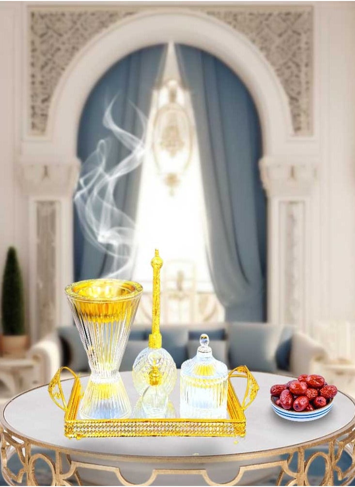 بخور بوسيدين - طقم مبخرة زجاجية بتصميم أنيق وحامل عود عربي لعطر المنزل والمكتب - Image 1