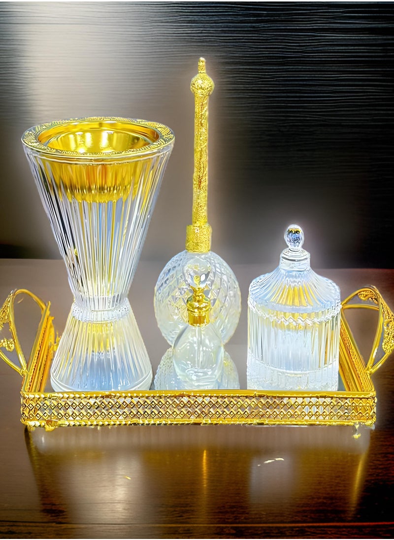 بخور بوسيدين - طقم مبخرة زجاجية بتصميم أنيق وحامل عود عربي لعطر المنزل والمكتب - Image 1