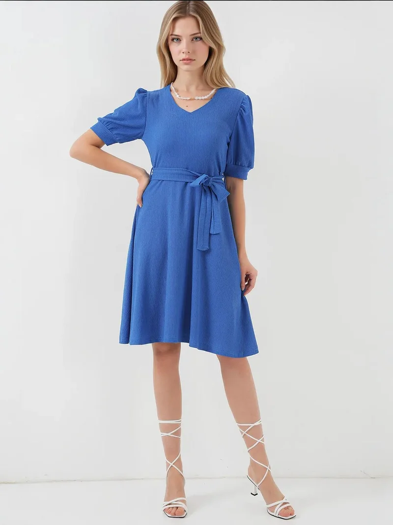 بيغ دارت BDART Textured V-Neck Midi Knit Dress with Bow