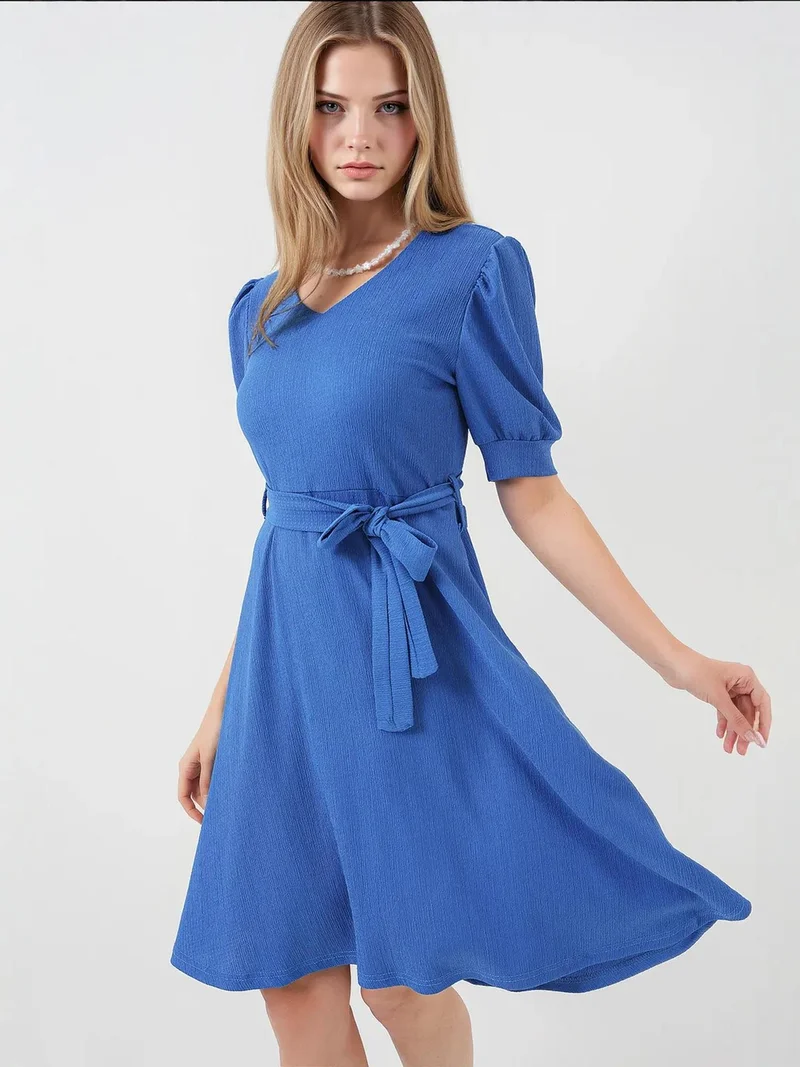 بيغ دارت BDART Textured V-Neck Midi Knit Dress with Bow
