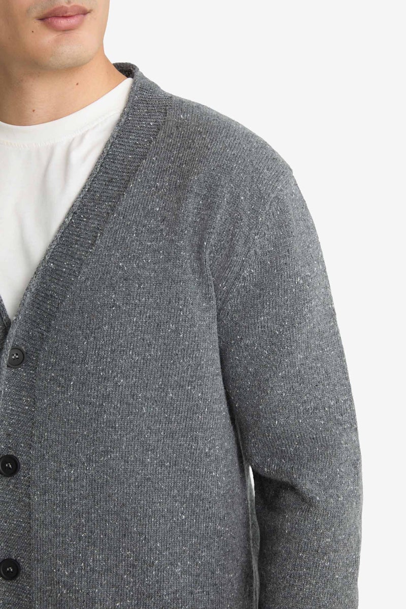 DeFacto Grey Man Relax Fit V Neck Cardigan Casual - Image 5