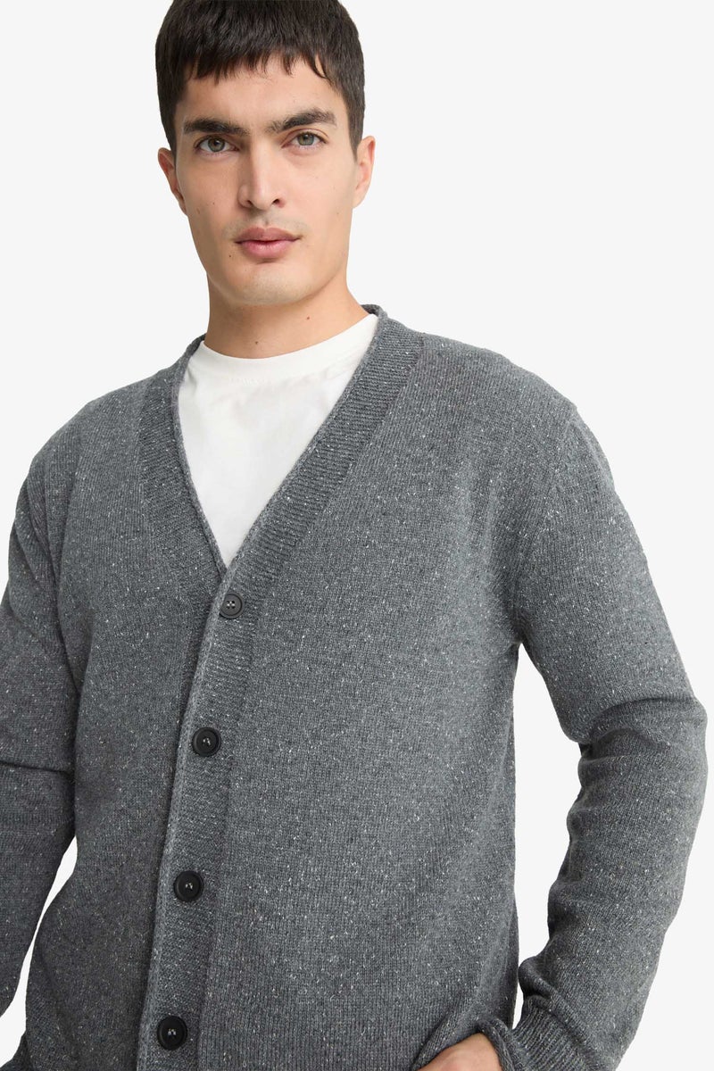 DeFacto Grey Man Relax Fit V Neck Cardigan Casual - Image 4