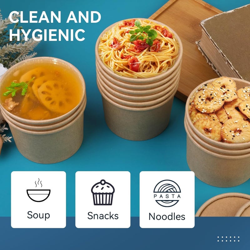 Giwrmu 12 oz 75 Pack Soup Containers with Lids, Paper Soup Cups with Lids, Disposable Kraft Paper Bowls, Soup Containers To Go, Ice Cream Cups For Dessert Yogurt Ice Cream - Image 4
