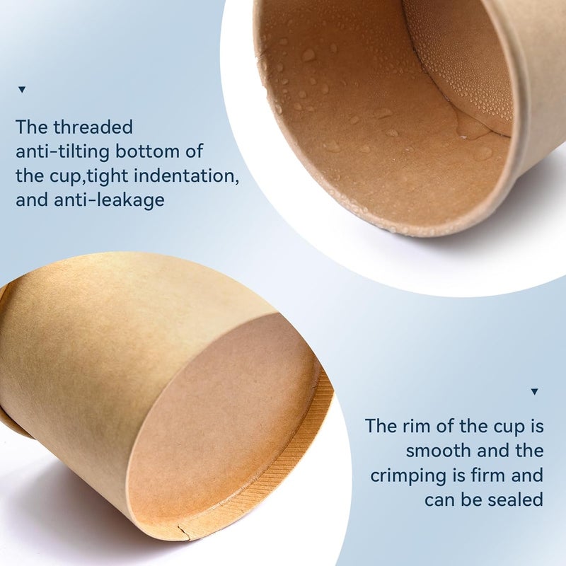 Giwrmu 12 oz 75 Pack Soup Containers with Lids, Paper Soup Cups with Lids, Disposable Kraft Paper Bowls, Soup Containers To Go, Ice Cream Cups For Dessert Yogurt Ice Cream - Image 3