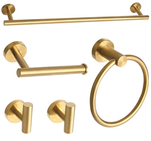 Ntipox Brushed Gold Bathroom Hardware Accessories Set 5 Piece Stainless Steel Bath Towel Bar Set 24 InchToilet Paper HolderTowel Ring HolderTowel Rack SetGold Bathroom Accessories Kit