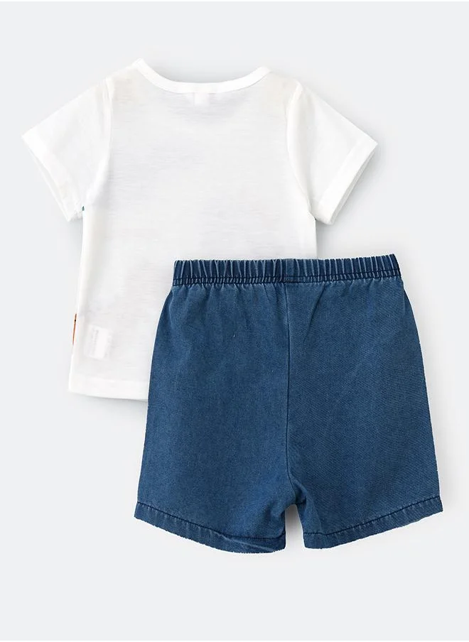 babyqlo Dino Print Denim Shorts Set