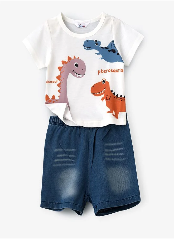 babyqlo Dino Print Denim Shorts Set