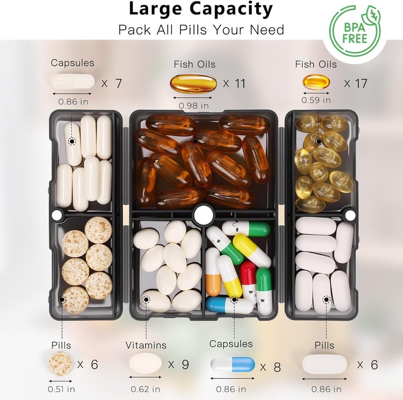 FYY Daily Pill Organizer,2 Pcs 7 Compartments Portable Pill Case Travel Pill Organizer,[Folding Design] Pill Box for Purse Pocket to Hold Vitamins,Cod Liver Oil,Supplements and Medication-Clear Black - Image 4