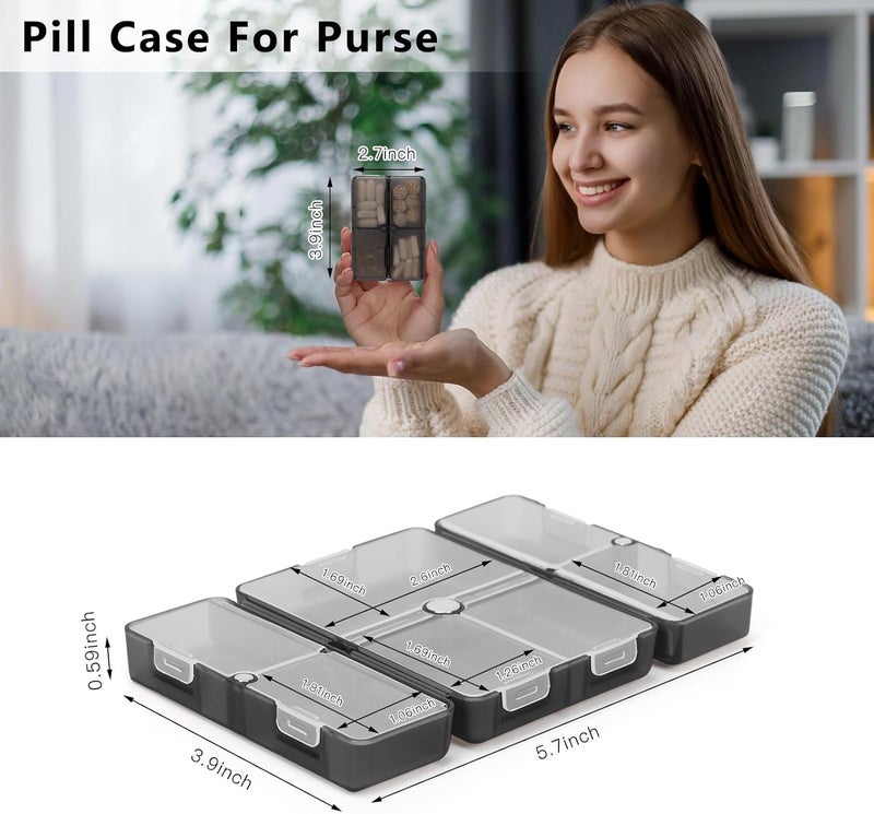 FYY Daily Pill Organizer,2 Pcs 7 Compartments Portable Pill Case Travel Pill Organizer,[Folding Design] Pill Box for Purse Pocket to Hold Vitamins,Cod Liver Oil,Supplements and Medication-Clear Black - Image 3
