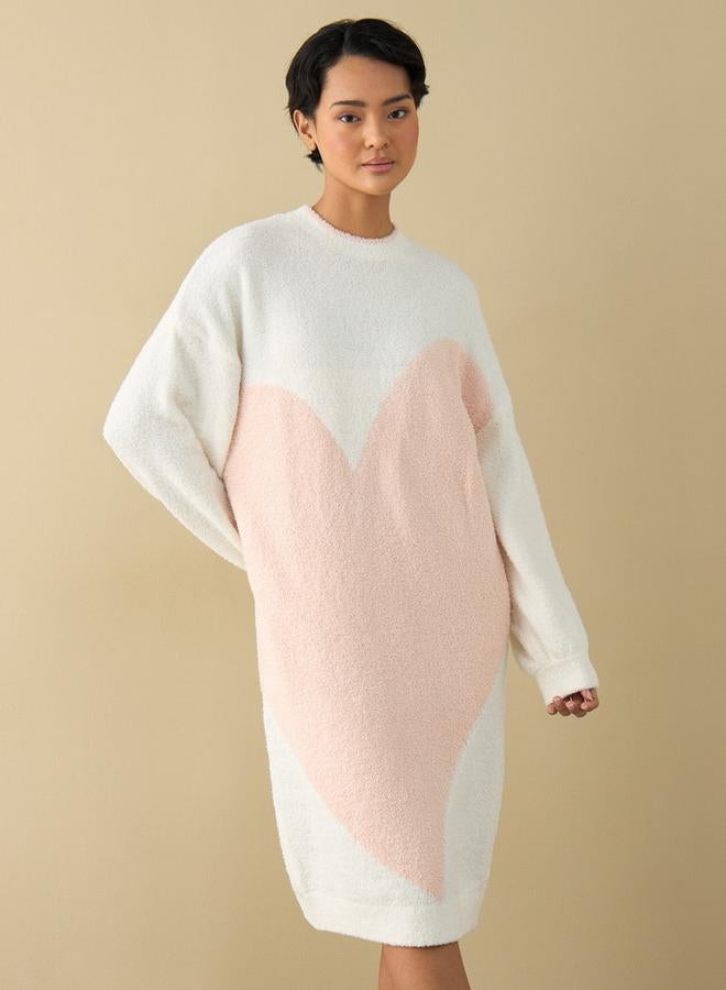 Splash FAV Heart Print Sleepshirt with Long Sleeves - Image 1