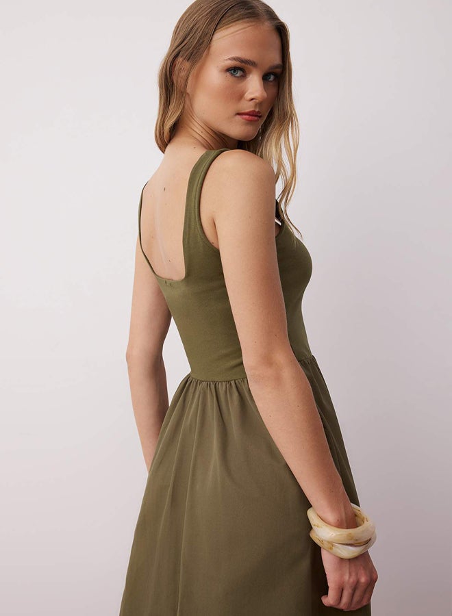 trendyol Khaki Skirt Waist Opening Top Stretchy Knitted Midi Dress - Image 3
