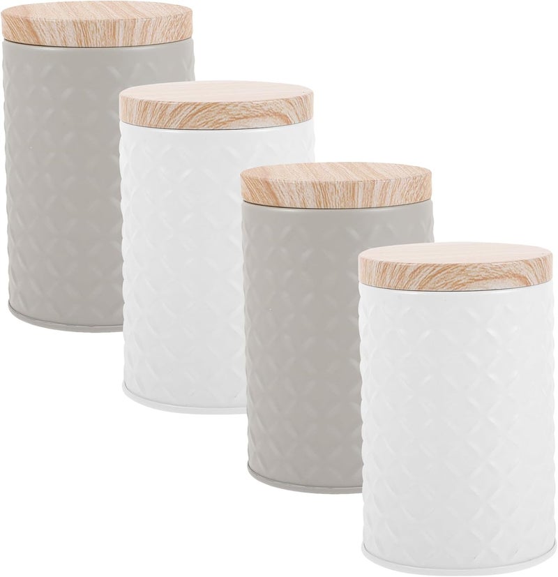STOBAZA 4pcs Snack Storage Tin Boxes, Bakery Packaging Cookie Containers with Lid, Sturdy Metal Treat Boxes for Holiday Candy and Pastry Storage, White Gray - Image 1