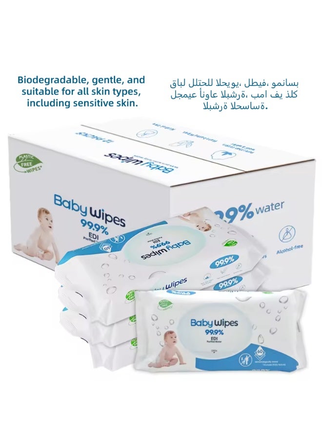 Gentle Baby Wipes for Sensitive Skin,99.9% Water-Based, Unscented and Hypoallergenic, Biodegradable Ultra-Mild Cleansing Wipes,360 Count (6 Packs) - Image 1