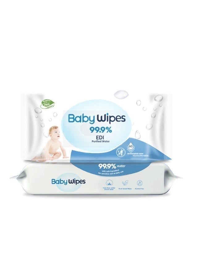 Baby Wet Wipes 360 Count (6 Packs) | 99.9% Water-Based Hypoallergenic Unscented | Biodegradable for Newborns - Image 1
