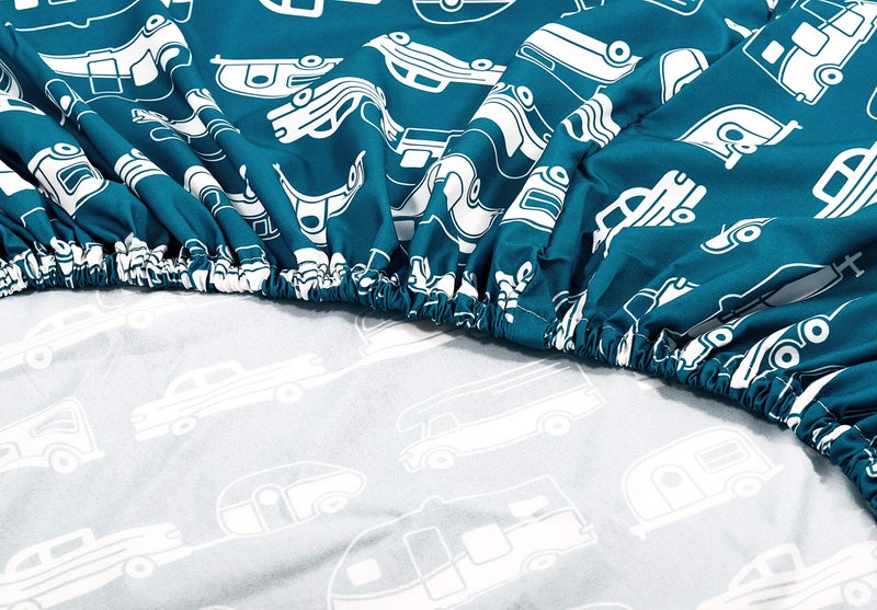 Camco Life is Better at The Campsite Queen-Size Bed Sheets | Set Includes (1) Fitted, (1) Flat Sheet and (2) Pillow Cases | Blue RV Print (53298) - Image 3