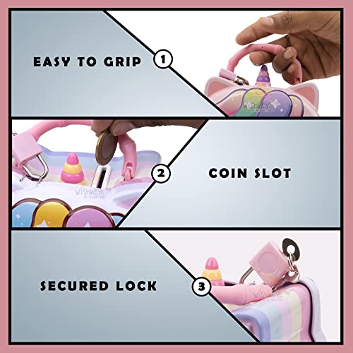 WISHKEY Cute Attractive Cartoon Unicorn Piggy Bank with Security Lock & Keys for Kids Money Saving Storage Coin Collector Box for Boys & Girls (Pack of 1, Multicolor) - Image 5