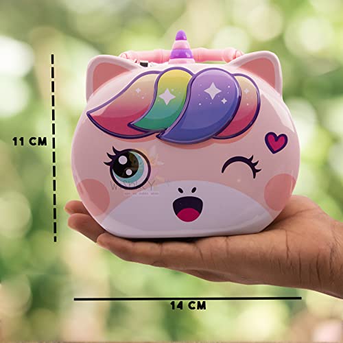 WISHKEY Cute Attractive Cartoon Unicorn Piggy Bank with Security Lock & Keys for Kids Money Saving Storage Coin Collector Box for Boys & Girls (Pack of 1, Multicolor) - Image 3
