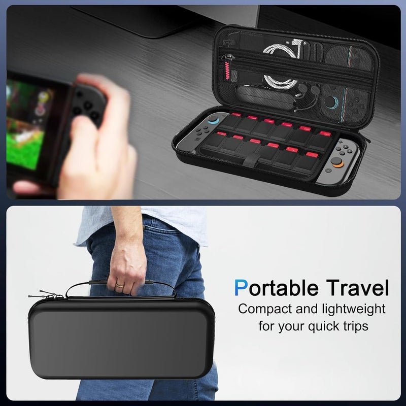 TMOHRA Switch Carrying Case Compatible with Nintendo Switch 2, with 24 Games Card Slots Cartridges Protective Hard Shell Travel Carrying Case Pouch for Console & Accessories wii case (Balck) - Image 3