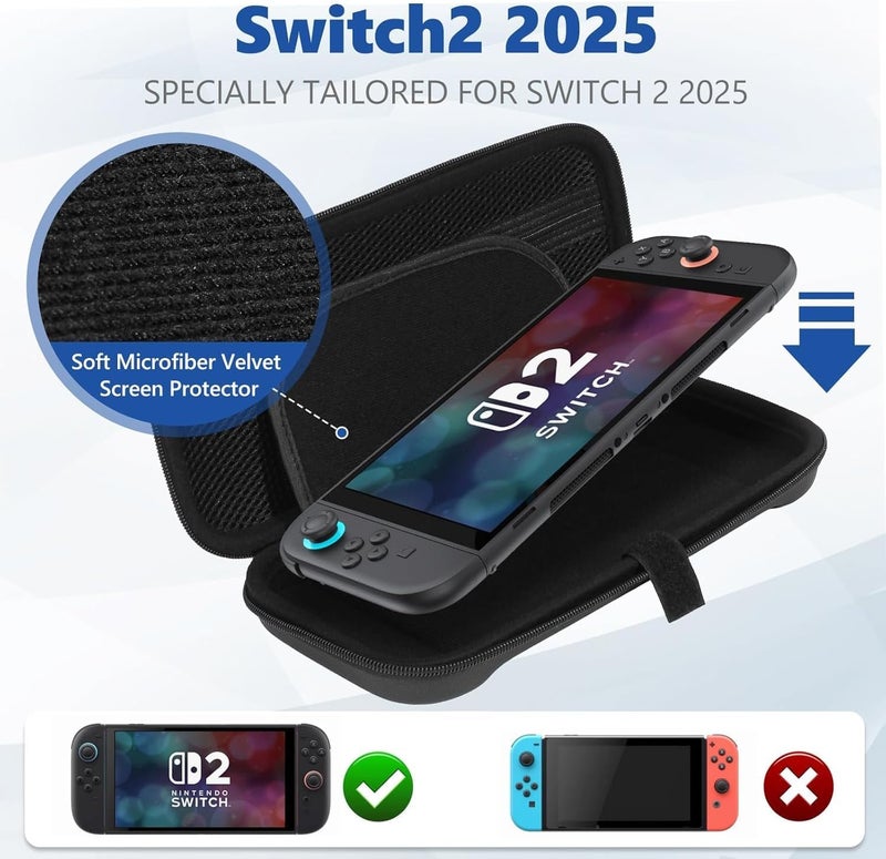 TMOHRA Switch Carrying Case Compatible with Nintendo Switch 2, with 24 Games Card Slots Cartridges Protective Hard Shell Travel Carrying Case Pouch for Console & Accessories wii case (Balck) - Image 2