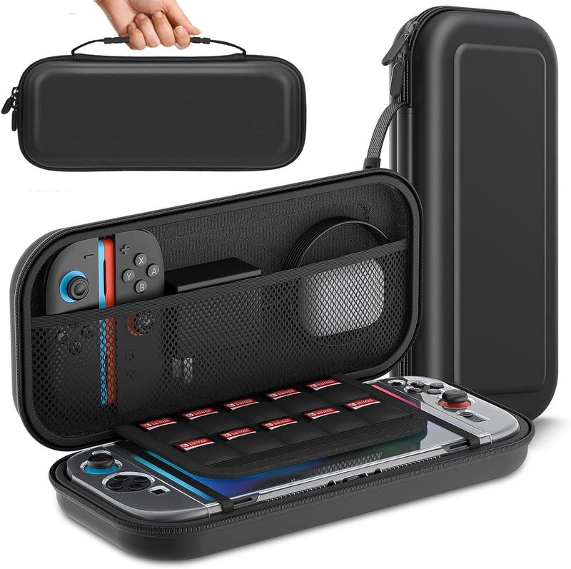 TMOHRA Switch Carrying Case Compatible with Nintendo Switch 2, with 24 Games Card Slots Cartridges Protective Hard Shell Travel Carrying Case Pouch for Console & Accessories wii case (Balck) - Image 1