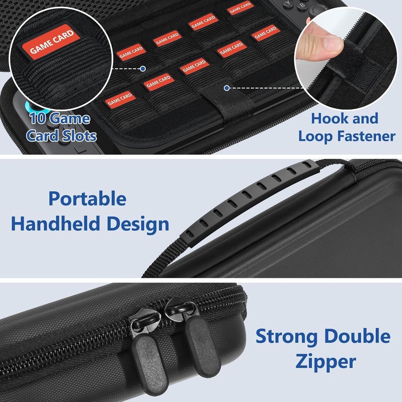 TMOHRA Switch Carrying Case Compatible with Nintendo Switch 2, with 24 Games Card Slots Cartridges Protective Hard Shell Travel Carrying Case Pouch for Console & Accessories wii case (Balck) - Image 4