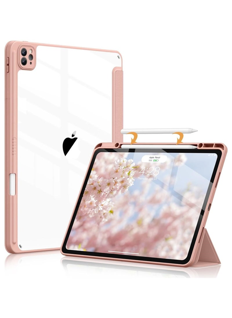 EVO iPad Pro 12.9" 2022 2021 2020 Case, Clear Back Smart Folio Protective Case with Pencil Slot for iPad Pro 6th 5th 4th 3rd Generation pink  - Image 1