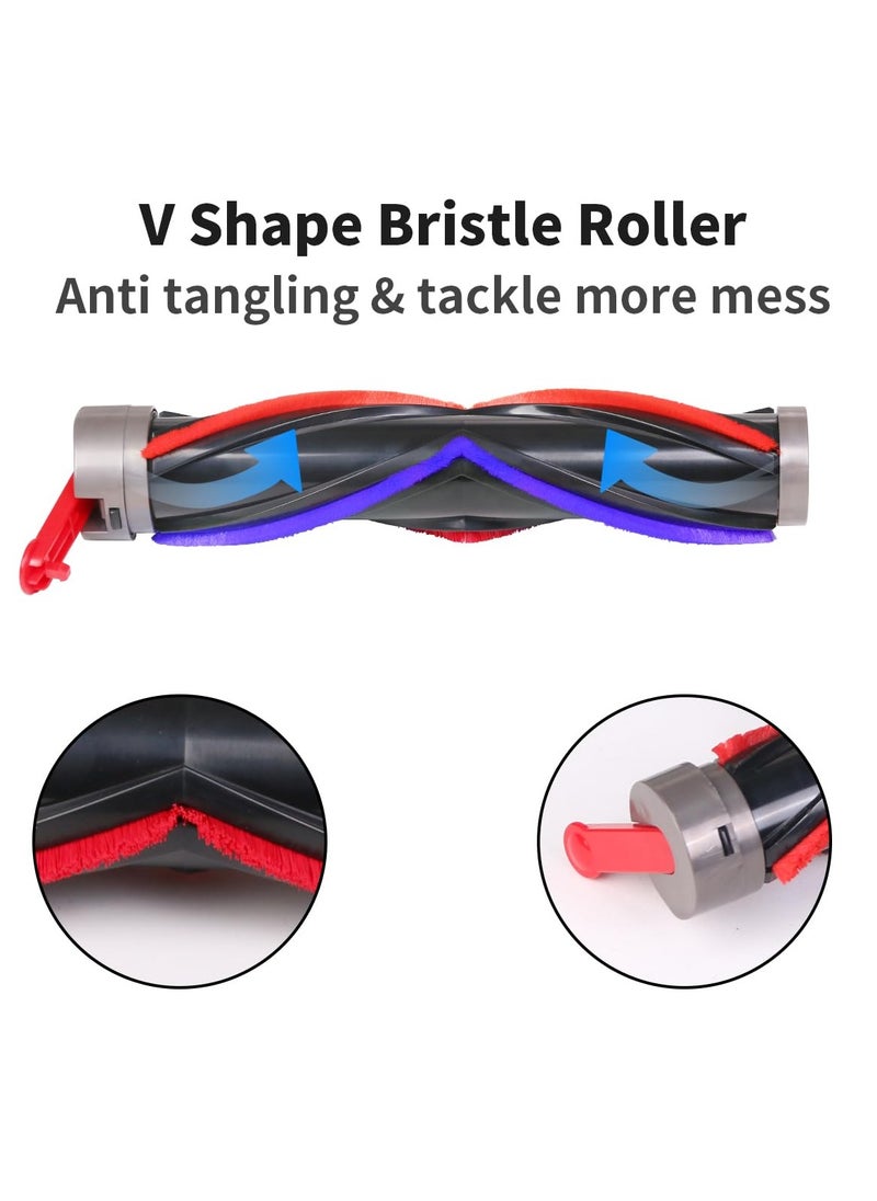 Vacuum Cleaner Accessories for Dyson V7 V8 V10 V11 V15 Vacuum Cleaner, Hardwood Floor Attachment with LED Headlight, V Shape Turbine Bristle Roller Brush Cleaning Head Replacement