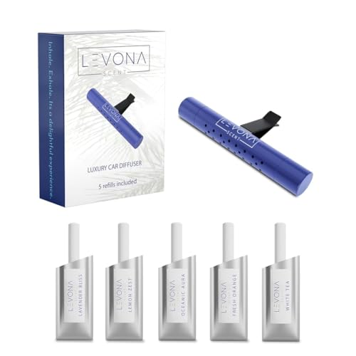 Levona Scent Car Vent Clips - Car Diffuser with Adjustable Scent Strength - Easy Clip-On, Rotatable & Lightweight Design - Fits SUVs & Trucks - Luxury Car Accessory with 5 Assorted Scent Sticks - Blue - Image 1