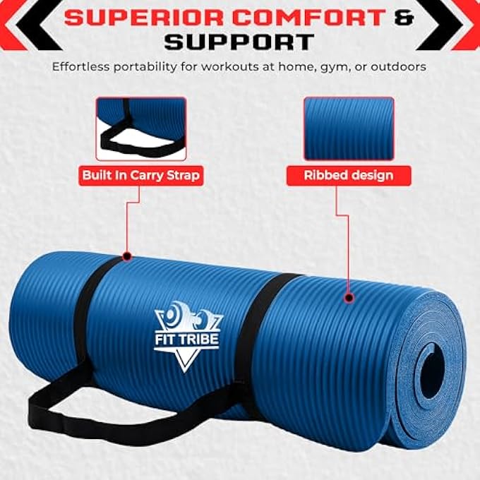 FIT TRIBE Thick Foam Yoga Mat - Non Slip Exercise Mat For Men & Women - Portable Fitness Mat For Home, Gym, Pilates & Stretching - Lightweight, Durable & Sweat Resistant With Carry Strap - Image 4