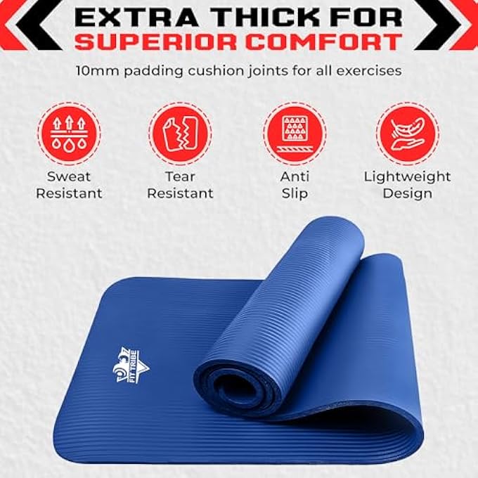 FIT TRIBE Thick Foam Yoga Mat - Non Slip Exercise Mat For Men & Women - Portable Fitness Mat For Home, Gym, Pilates & Stretching - Lightweight, Durable & Sweat Resistant With Carry Strap - Image 3