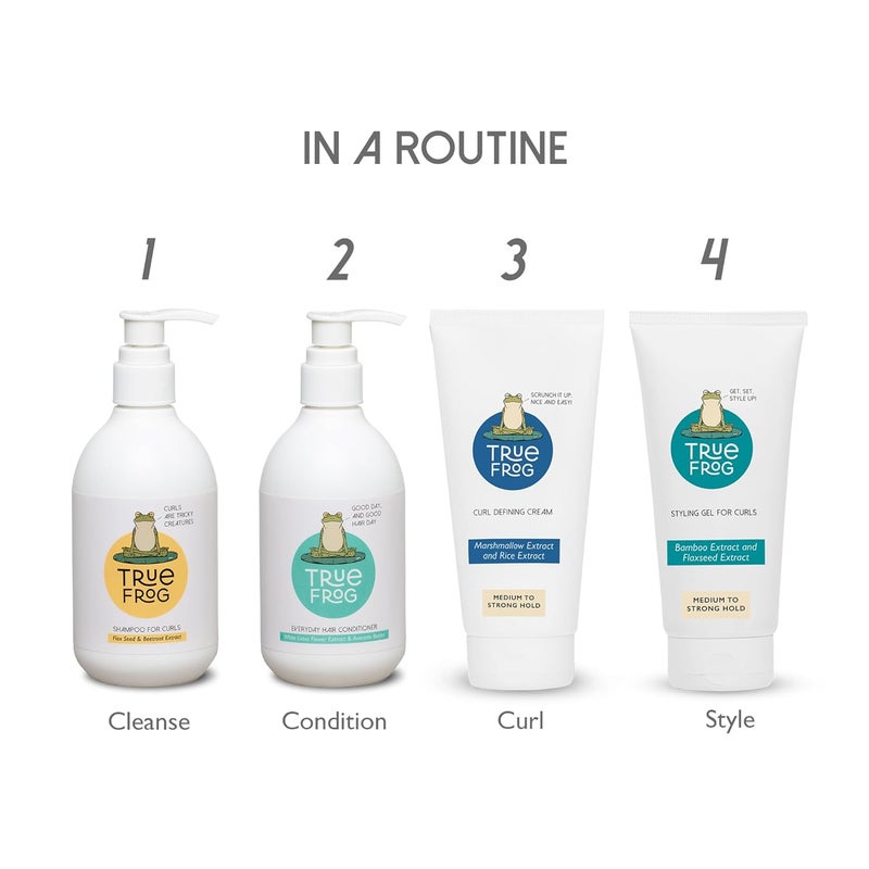 True Frogs Ultra Defined Curls Bundle With Shampoo For Curls 250 ml Everyday Hair Conditioner 250 ml Curl Defining Cream 150ml Styling Gel for Curls 150 ml Combo Pack of 4 - Image 2