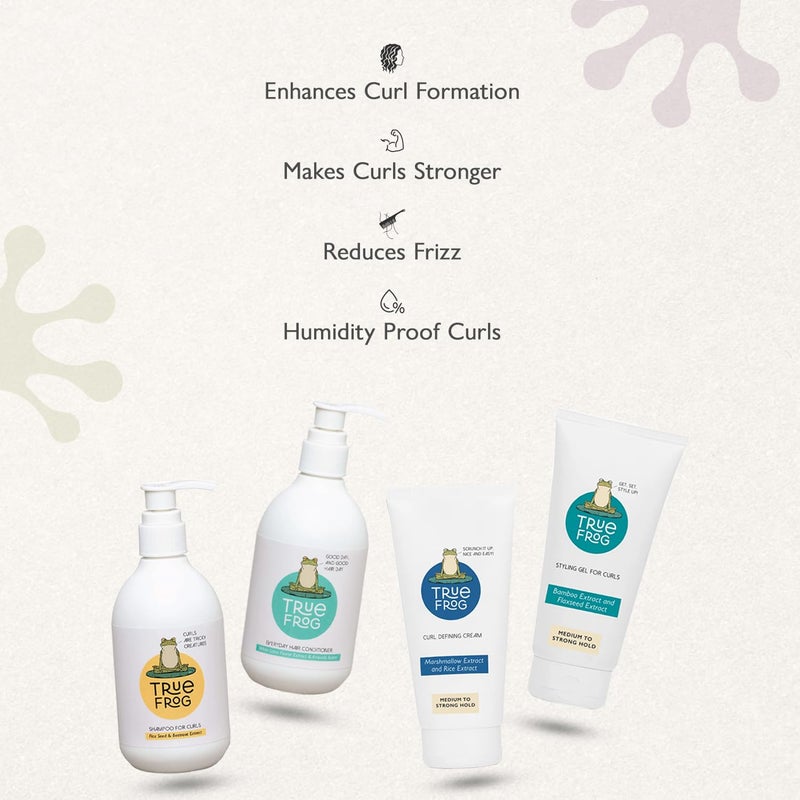 True Frogs Ultra Defined Curls Bundle With Shampoo For Curls 250 ml Everyday Hair Conditioner 250 ml Curl Defining Cream 150ml Styling Gel for Curls 150 ml Combo Pack of 4 - Image 5