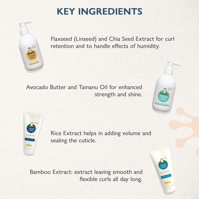 True Frogs Ultra Defined Curls Bundle With Shampoo For Curls 250 ml Everyday Hair Conditioner 250 ml Curl Defining Cream 150ml Styling Gel for Curls 150 ml Combo Pack of 4 - Image 4