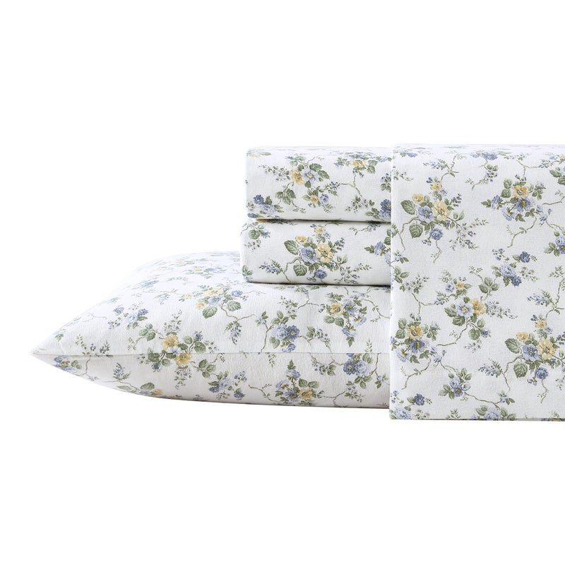 Laura Ashley - Flannel Sheets Twin Size, Anti-Pilling & Wrinkle Resistant Cotton, Touchably Soft for All-Season Comfort - Bed Sheets with Matching Pillowcase & Fitted Sheet (Le Fleur Cottage Blue) - Image 2