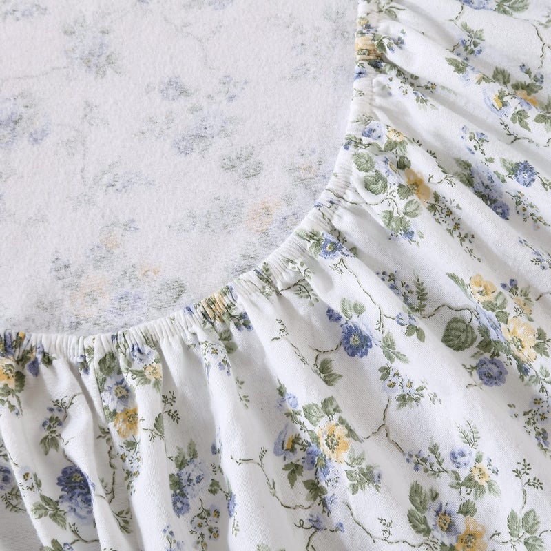 Laura Ashley - Flannel Sheets Twin Size, Anti-Pilling & Wrinkle Resistant Cotton, Touchably Soft for All-Season Comfort - Bed Sheets with Matching Pillowcase & Fitted Sheet (Le Fleur Cottage Blue) - Image 5