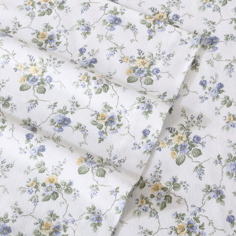 Laura Ashley - Flannel Sheets Twin Size, Anti-Pilling & Wrinkle Resistant Cotton, Touchably Soft for All-Season Comfort - Bed Sheets with Matching Pillowcase & Fitted Sheet (Le Fleur Cottage Blue) - Image 3